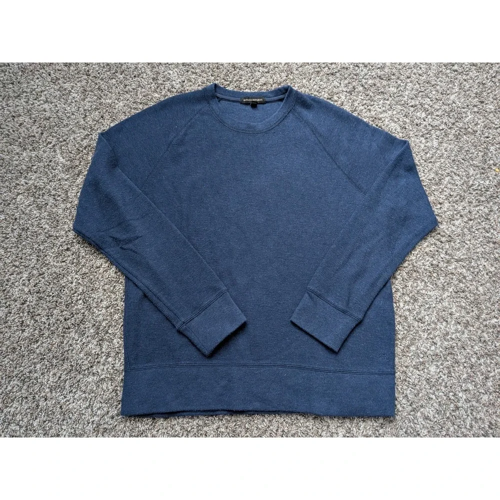 Banana Republic Sweater Mens Medium Blue Cotton Blend Crewneck‎ Pullover Preppy